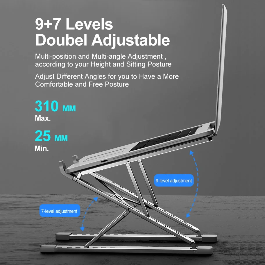 Adjustable folding portable desk computer holder ergonomic adjust aluminum metal foldable notebook laptop stand for macbook