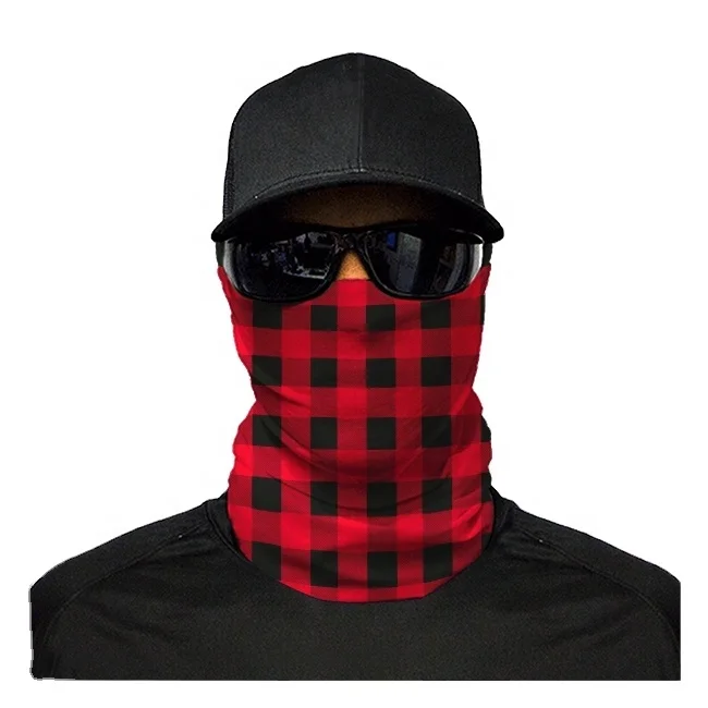 
 Красный и черный в клетку печатная бандана на заказ Печать открытый шеи Теплый головной убор Бесшовные трубки бандана  