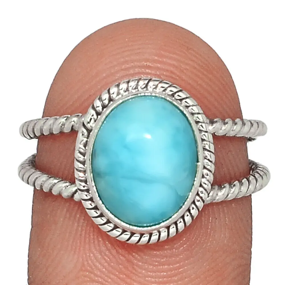 Стильный Caribbean Larimar 925 Твердое Серебро натуральный драгоценный камень кольцо бижутерия ручной работы
