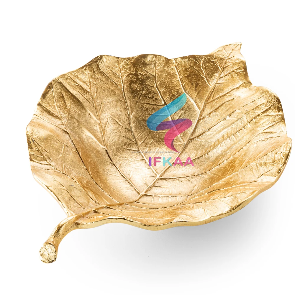 Metal Leaf Designer Serving Tableware Bowl Gold Dishes Salad Bowl Tableware Dinnerware Food Contact Safe Home Hotel Restaurant