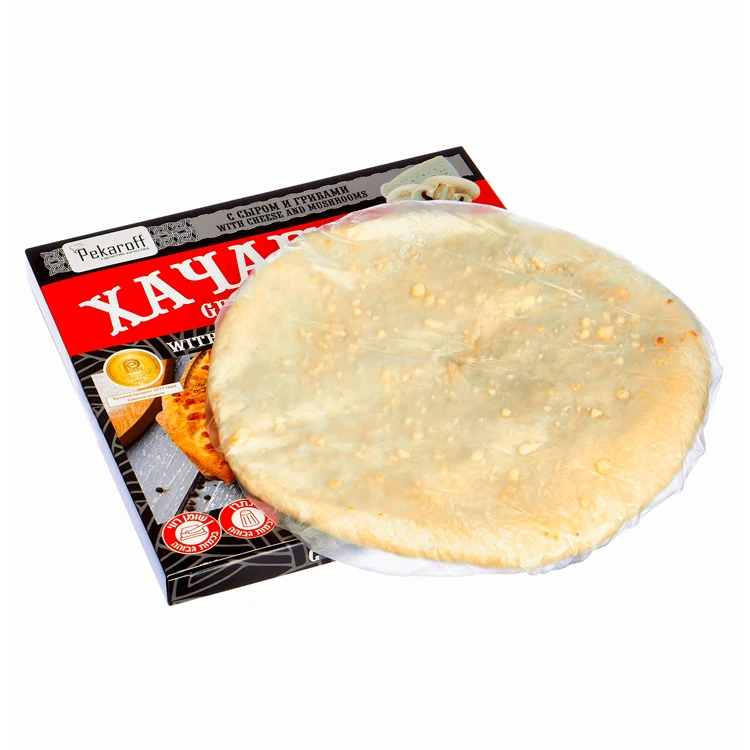 Edible cake frozen Khachapuri with cheese and mushrooms stay freshly baked even after long-term storage, tart
