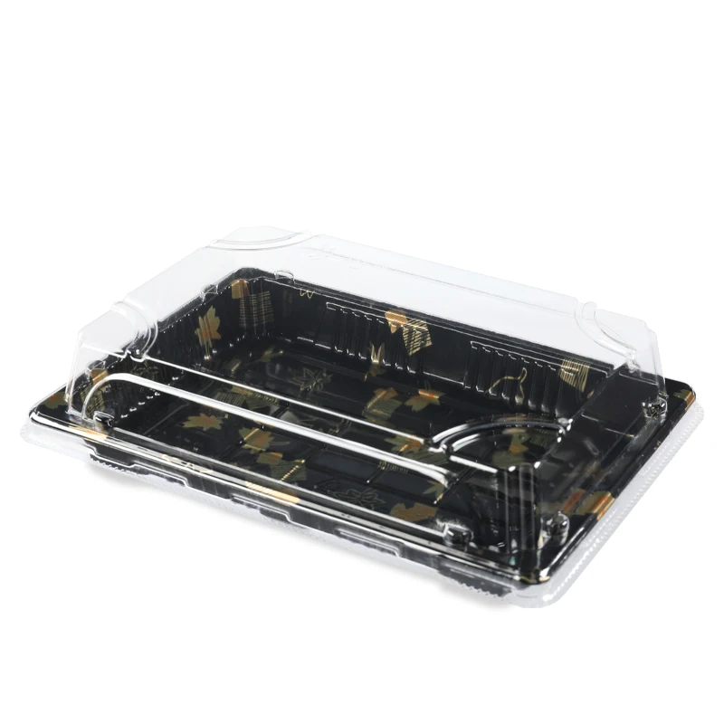 Black Printed BOPS Plastic Sushi Takeaway Box Sushi Packaging Boxes with Clear Lid