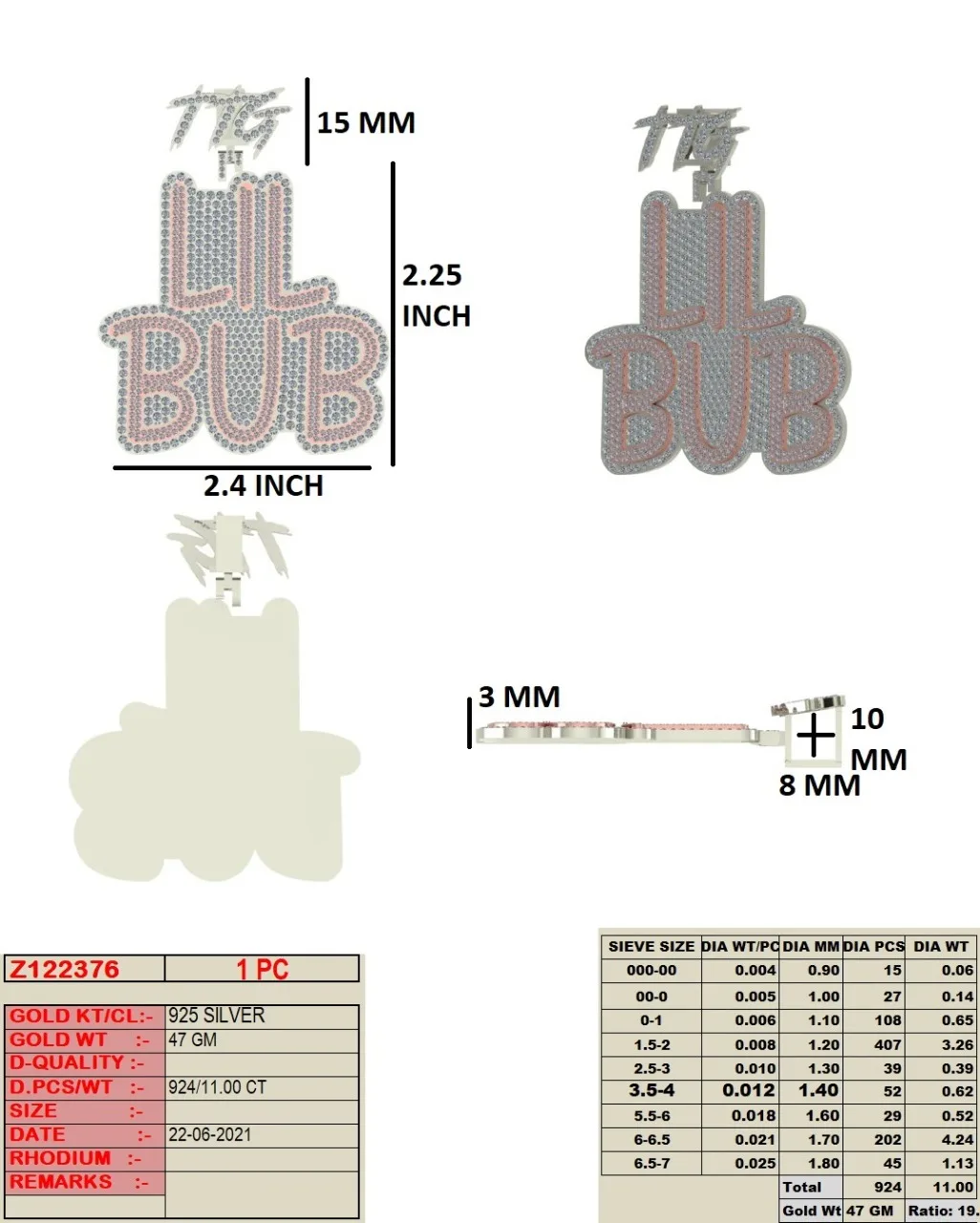 Trendy custom hip-hop pendant 10k Rose/White gold - 54 grams of gold weight with 15.07 carats of diamonds weight