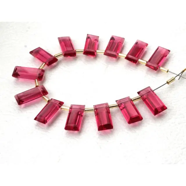 Ruby Lite Quartz Baguette shape gemstone hand polished Gems Top drilled Gemstones ruby lite for jewelry  Size 5x15 MM
