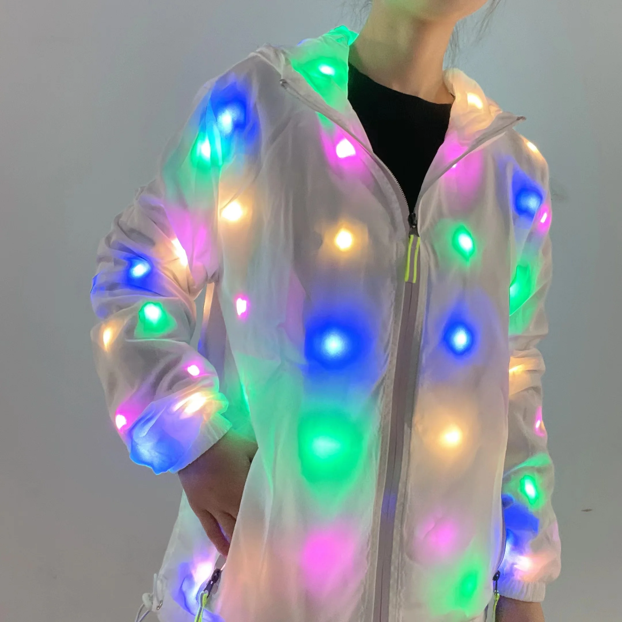 Лидер продаж модная куртка со светодиодной подсветкой прямые поставки с завода светящиеся пальто красочная светодиодная толстовка худи для танцев и