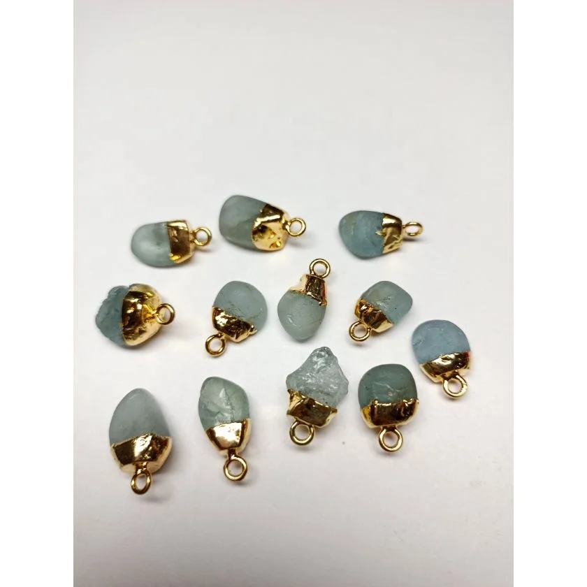 Небольшие золотые гальванические натуральные необработанные аквамариновые драгоценные камни подвеска очаровательный камень соединитель ювелирные аксессуары