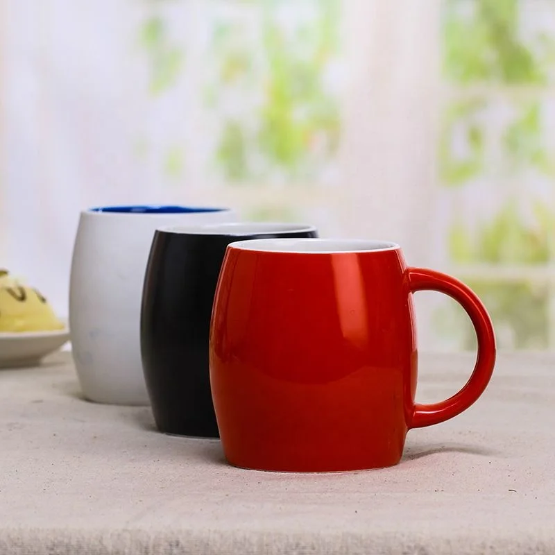 handmade ceramic  Color glaze wine barrel type ceramic mug with lid creative mug customized student coffee cup Customized