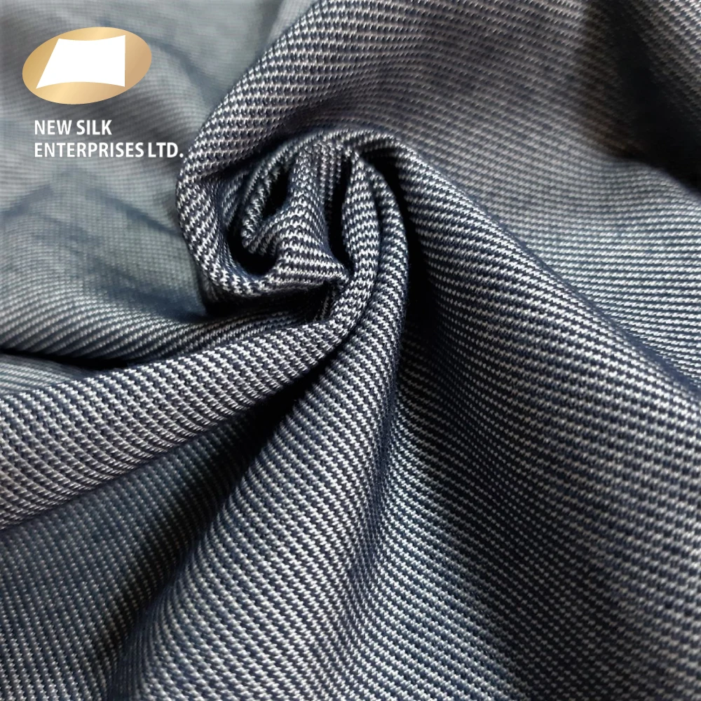 Anti bacterial cotton green defence polyester twill faux denim fabric for jeans