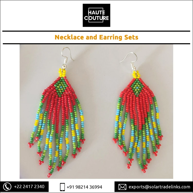 Women and Girls Wear Japanese Jaco Beads Made Garland Pattern Necklace and Earrings Jewelry Set from Indian Manufacturer