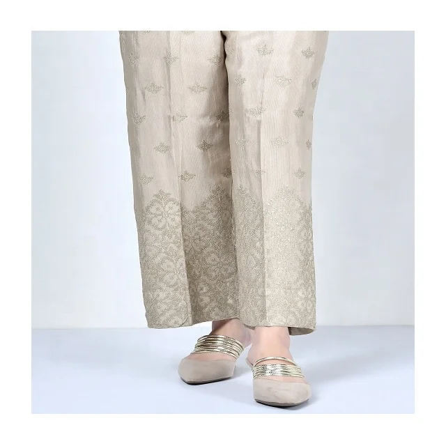 Wholesale Custom Latest Design Beautiful Thread Work Embroidered Silk Pants For Pakistani Women Wear