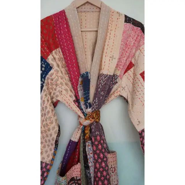 Хлопковое стеганое платье Kantha кимоно пляжная одежда хлопковый банный халат ручной строчки