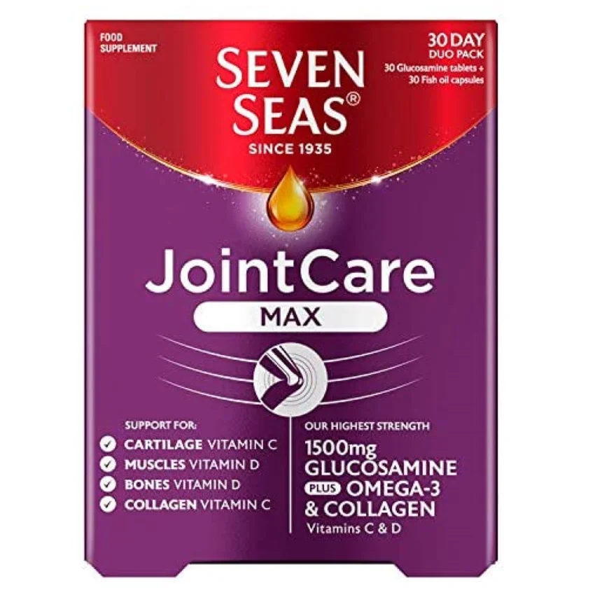 Seven Sea JointCare Max с глюкозамином, Омега-3, коллаген, витамин C & D, добавки для суставов 30 дней, двойная упаковка