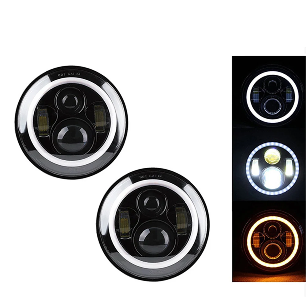 
USA hot selling 7' 7 inch high low beam car accessory led headlight with DRL and Yellow Turning light 