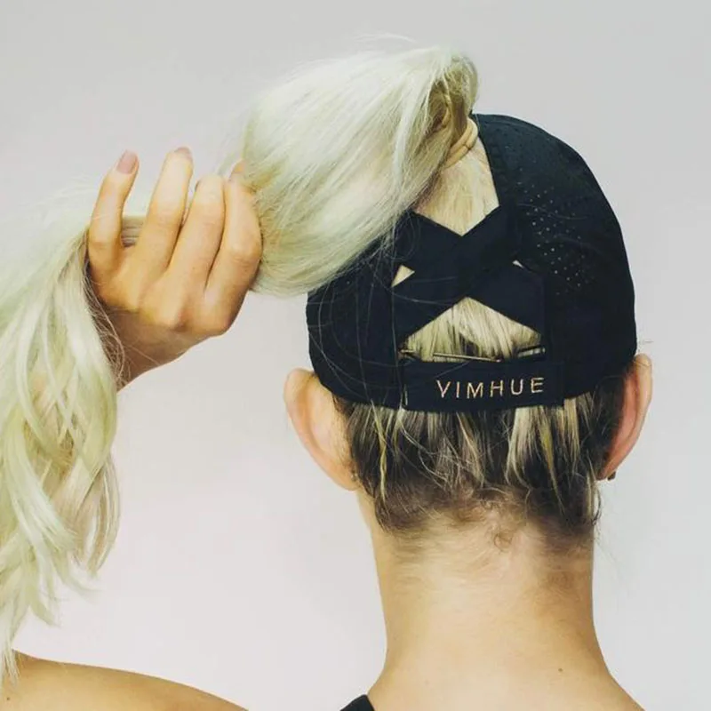 BLACK High  Women Baseball Cap  Women cap Adjustable Ponytail hat  Pony Female  Ponytail Cap