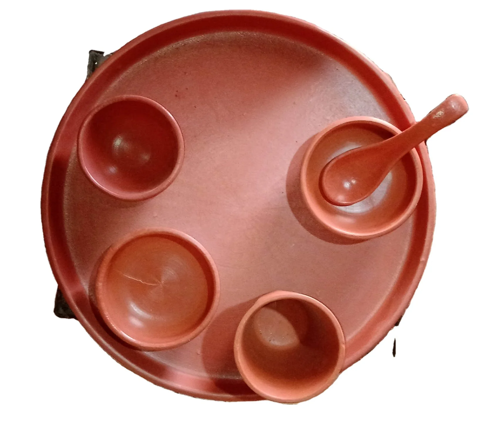 Экологически чистая обеденная тарелка ручной работы из натуральной глины терракотовой терракоты с чашами, стеклом и ложкой для любых случаев