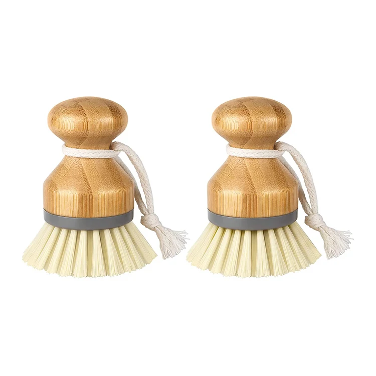 Household Cleaning Bamboo Mini Scrub Brush Coconut Bristles Pot Brushes Dish Scrubber for Kitchen Sink, Bathroom