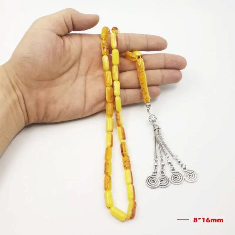  Ambers Resin Tasbih 33 мусульманские четки Ручной Работы Четки ислам Молитвенные Мужские аксессуары Misbaha желтые браслеты