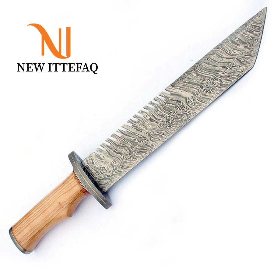 
Damascus Knife | Damascus Hunting Knife | custom handmade Damascus steel big Bowie hunting knife with leather sheath 