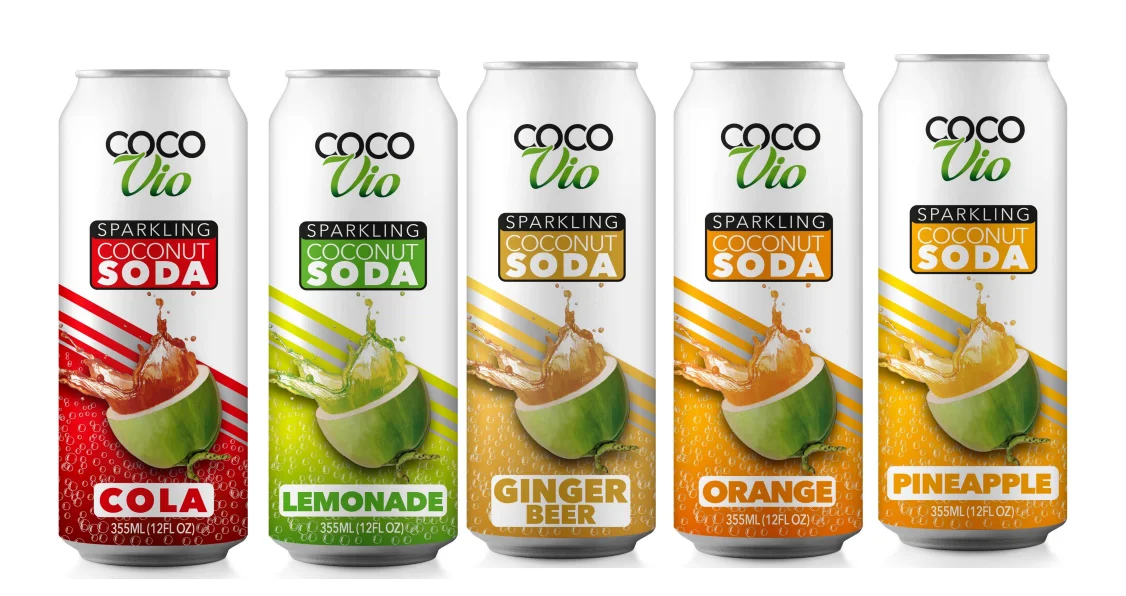 Coconut based Soda Club Pack sugar free sparkling drink for US market 12 oz Cans - Vegan Certified