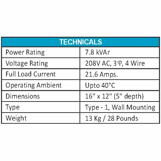 
Celec Commercial & Home Power Saver 240V 400 Amp. UL listed Electricity saver 7 kVAr panel 50-60HZ Power factor correction unit 