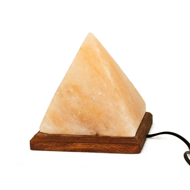 Гималайская соляная лампа в виде пирамиды с USB-кабелем и круглой деревянной основой, доступны в различных разных размерах по индивидуальному заказу