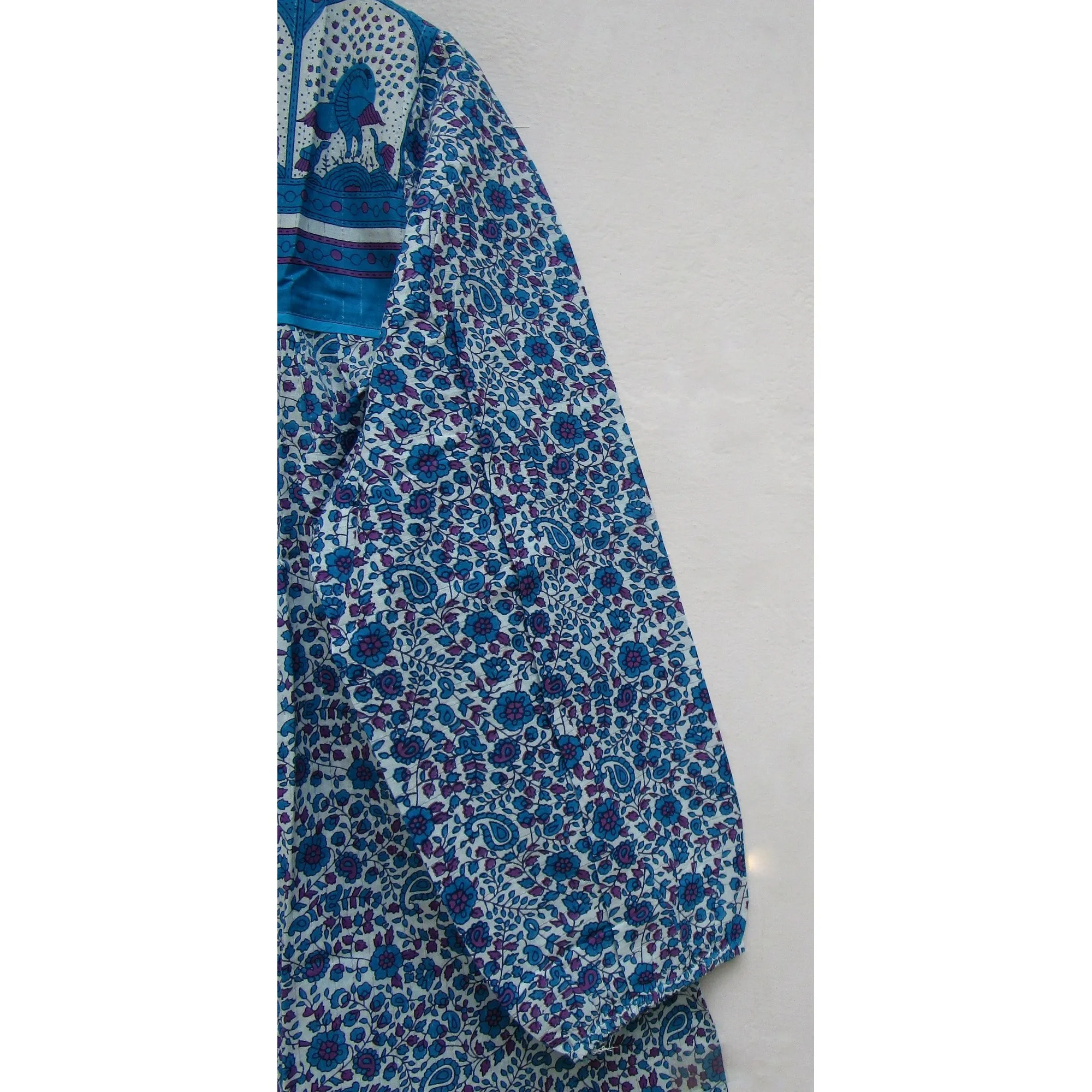 Blue and purple floral Indian printed cotton women blouse and tops - bohemian style blouse
