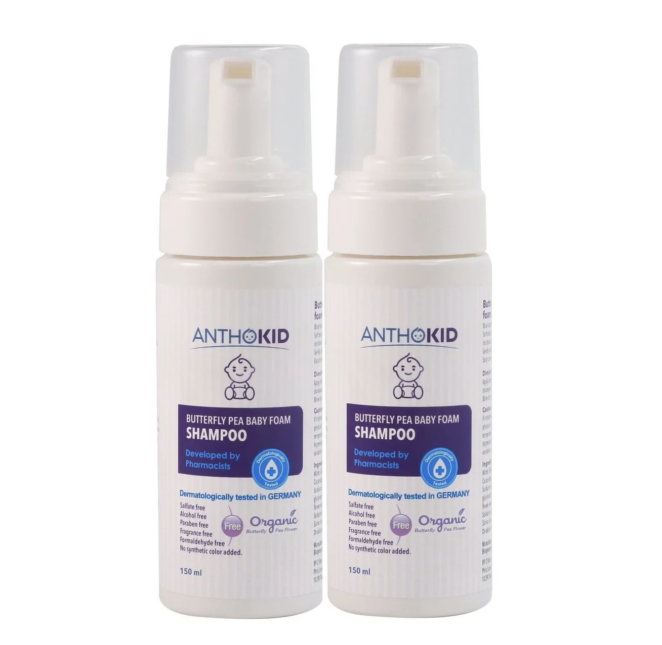 Coconut Oil Organic Herbal Anthokid - Butterfly Pea Baby Foam Shampoo 150 ml For All Hair Type From Thailand