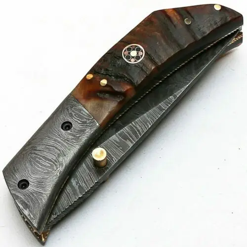 Best Selling Product Tactical Folding Blade Wood Handle Knife Outdoor Bushcraft Hunting Camping Damascus Pocket Knife