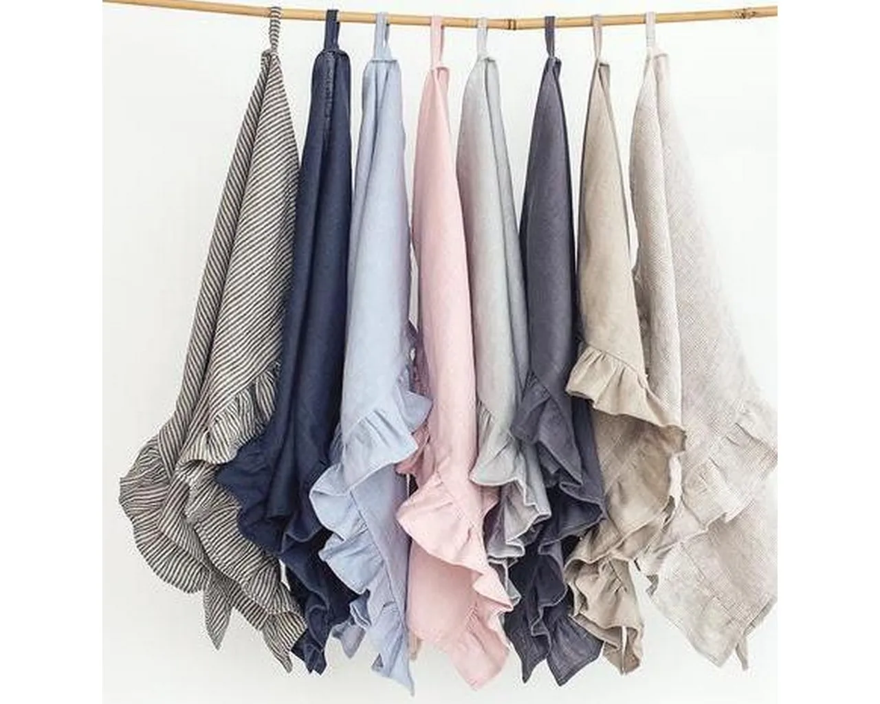 Ruffled linen tea available in various colors Handmade stone washed kitchen towel in adorable farmhouse style