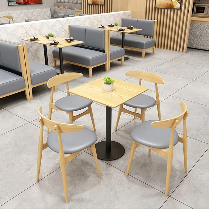 Foshan Factory Solid Wood Dining Chairs Restaurant Cafe Bench Sofa and Table