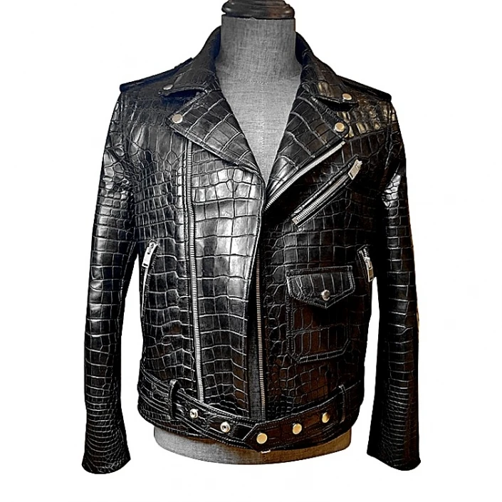 Exotic alligator Leather Jacket made of Snakeskin ostrich camo crocodile alligator pattern texture on Genuine Leather