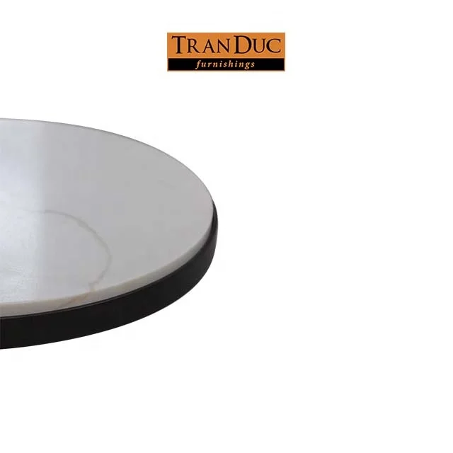 
Round white marble and black metal accent table for hotel bedroom furniture 