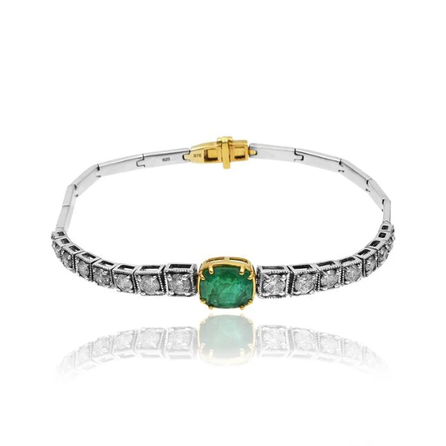 Новый изысканный позолоченный 925 стерлингового серебра натуральный зеленый оникс драгоценный камень браслеты для женщин ювелирные изделия