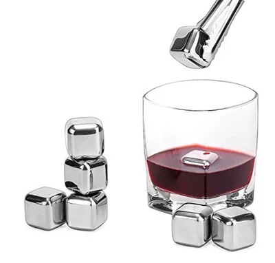 Amazon Hot Selling Reusable Stainless Steel Ice Cube With Tongs Whiskey Ice Cube Stone Whiskey Rocks Gift Set
