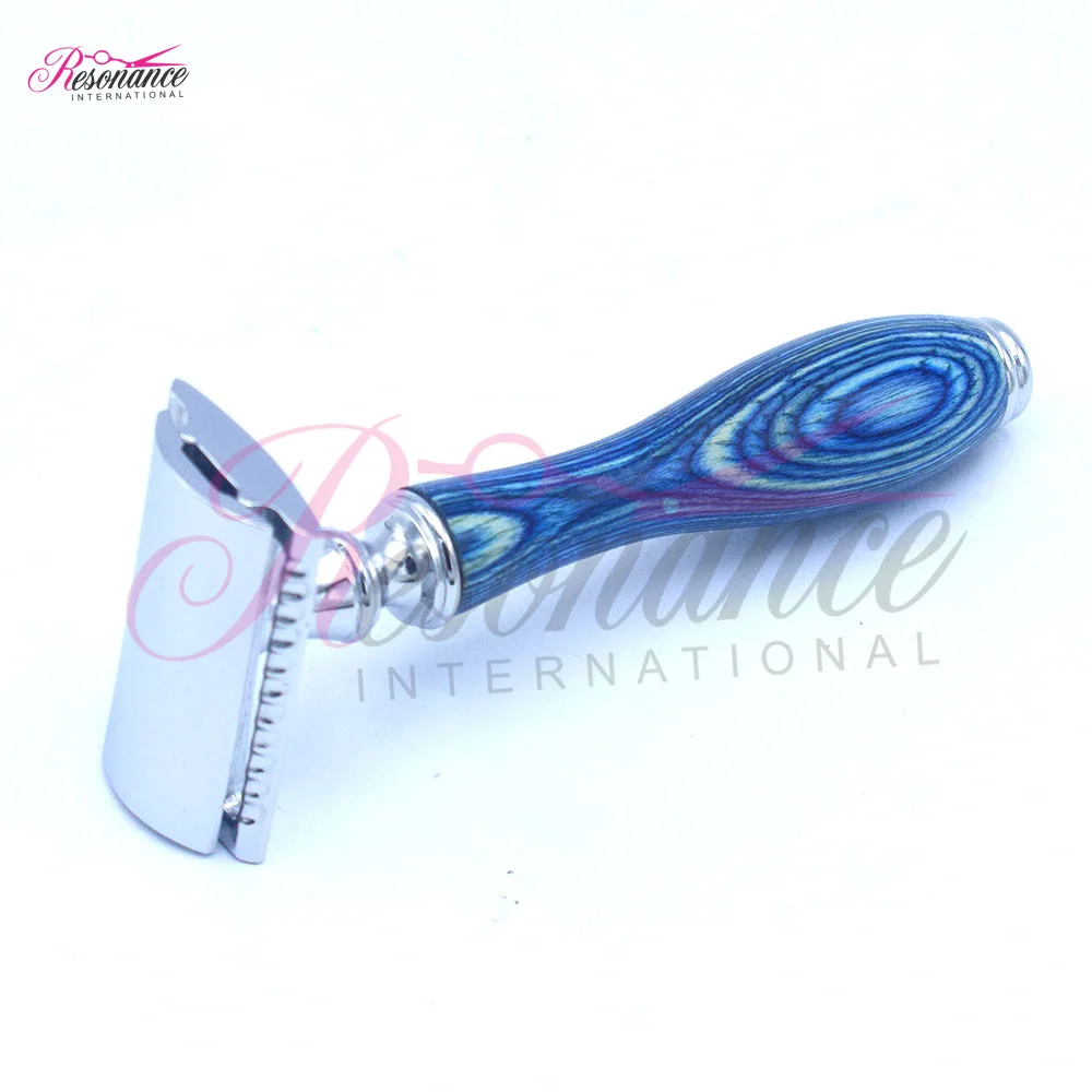 Pakista OEM Бритва для лица, синий деревянный цвет, для влажного бритья, двойной край, безопасная бритва, мужской набор для ухода, частная марка, безопасная бритва