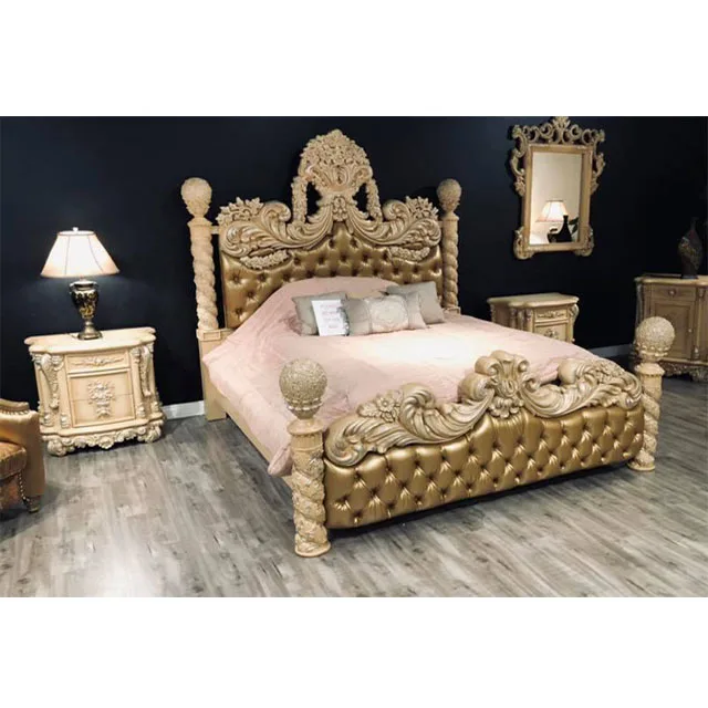 Antique Baroque Wooden Handmade Queen Bed Classic Wood & Craft King Double Bed Classic Wood & Craft King Double Bed