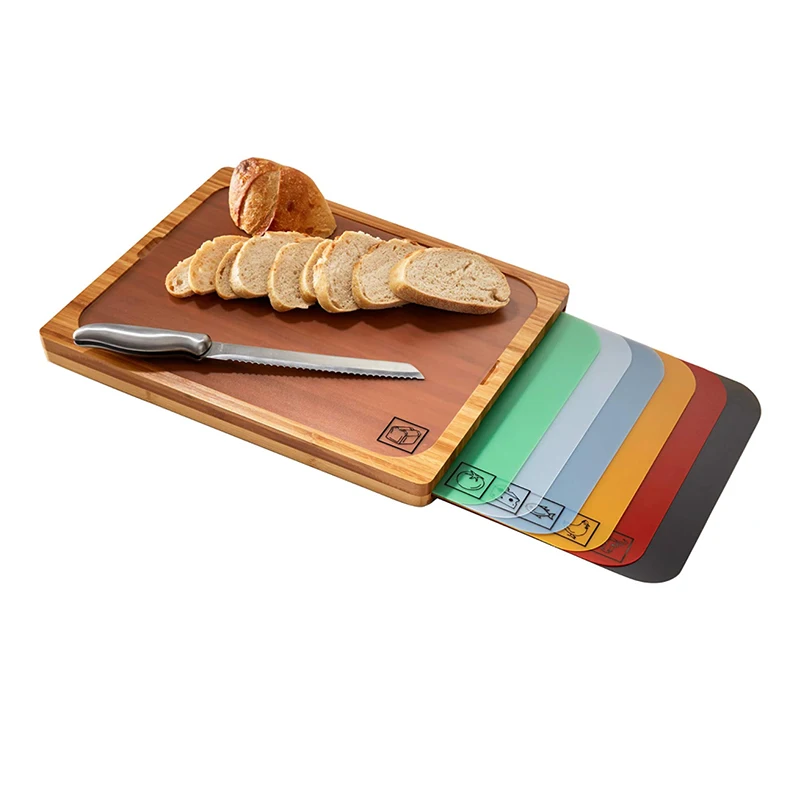 bamboo chopping block easy clean multipurpose cutting board with removable color coded pp mats cutting board with mats