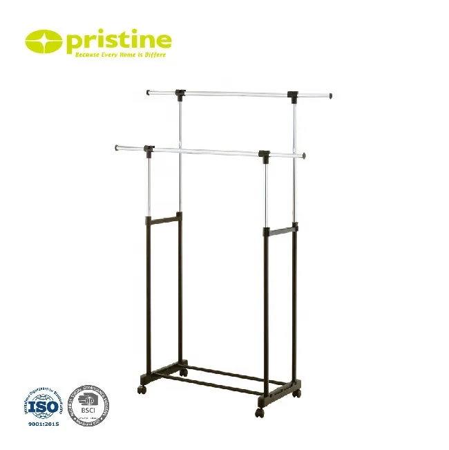 Laundry Products Adjustable Rail double pole rolling garment rack