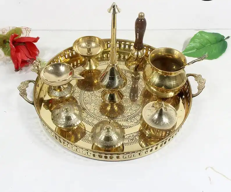Premium Quality Antique Design Brass Pooja Thali from India at Best Price