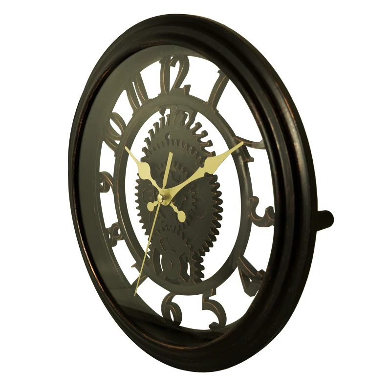 W118 11 inch For Men Black Decor Decorative For Living Room Cheap Mechanical Moving Gears Wall Clock