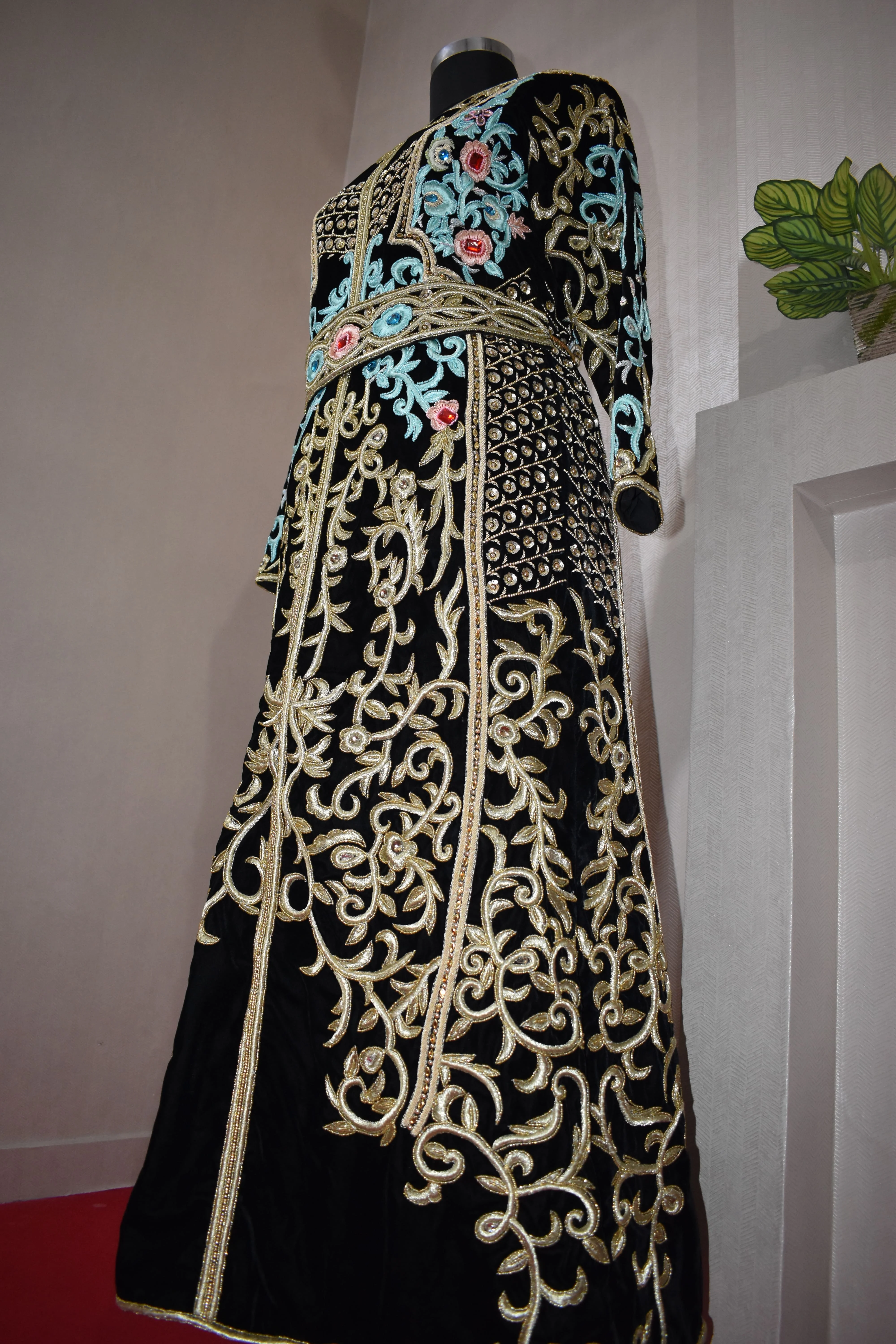 Rajgadhia Exports Kaftan Dress  Dubai Turkey Golden Ribbon Embroidery Loose Muslim Arabic Islamic Clothing For Women