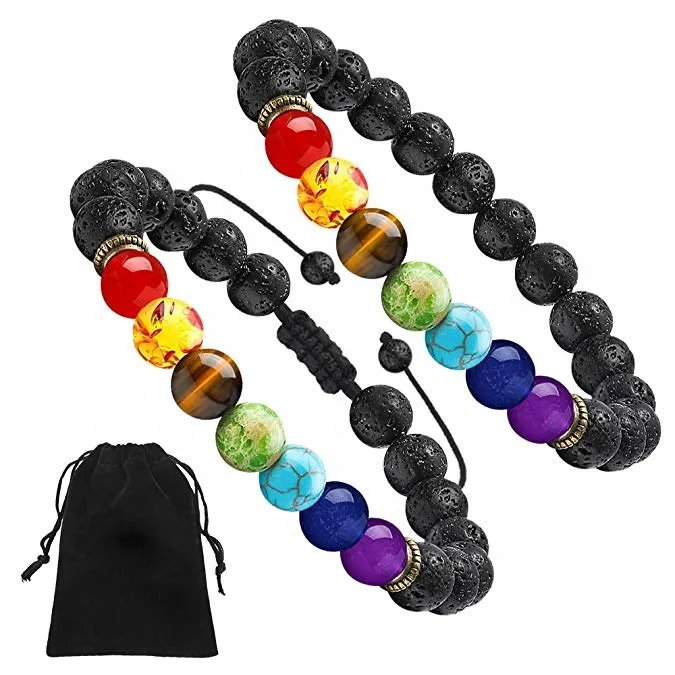 Wholesales 7 Chakra Tiger Eye Stone Bracelet Natural Gemstone Yoga Prayer Beaded Bracelet