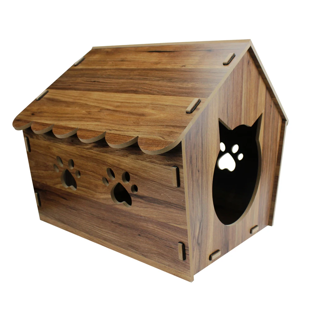Wooden Cat Home Kitten Cottage Decorative Assembly Pet MDF Cat House Home First Quality Wooden Pet House 2023