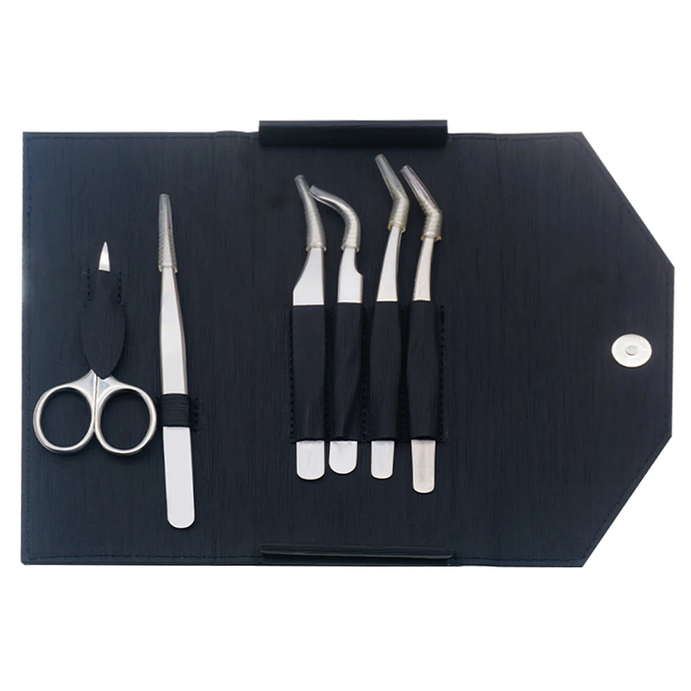 Private label Russian Volume Tweezers  Tip Stainless Steel Slanted Volume Lash Extension Tweezers Set