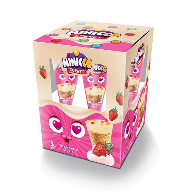 Top Selling Candy for Kids 2021 Premium Strawberry Halal Kosher Cone Chocolate Biscuits for Children Toys Candy Baby Wholesale