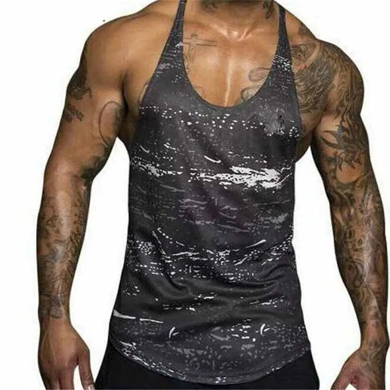 Full Printed Men Bodybuilding Cotton Tank Tops Gym Workout Fitness Sleeveless Running Stringer Singlet Male clothing