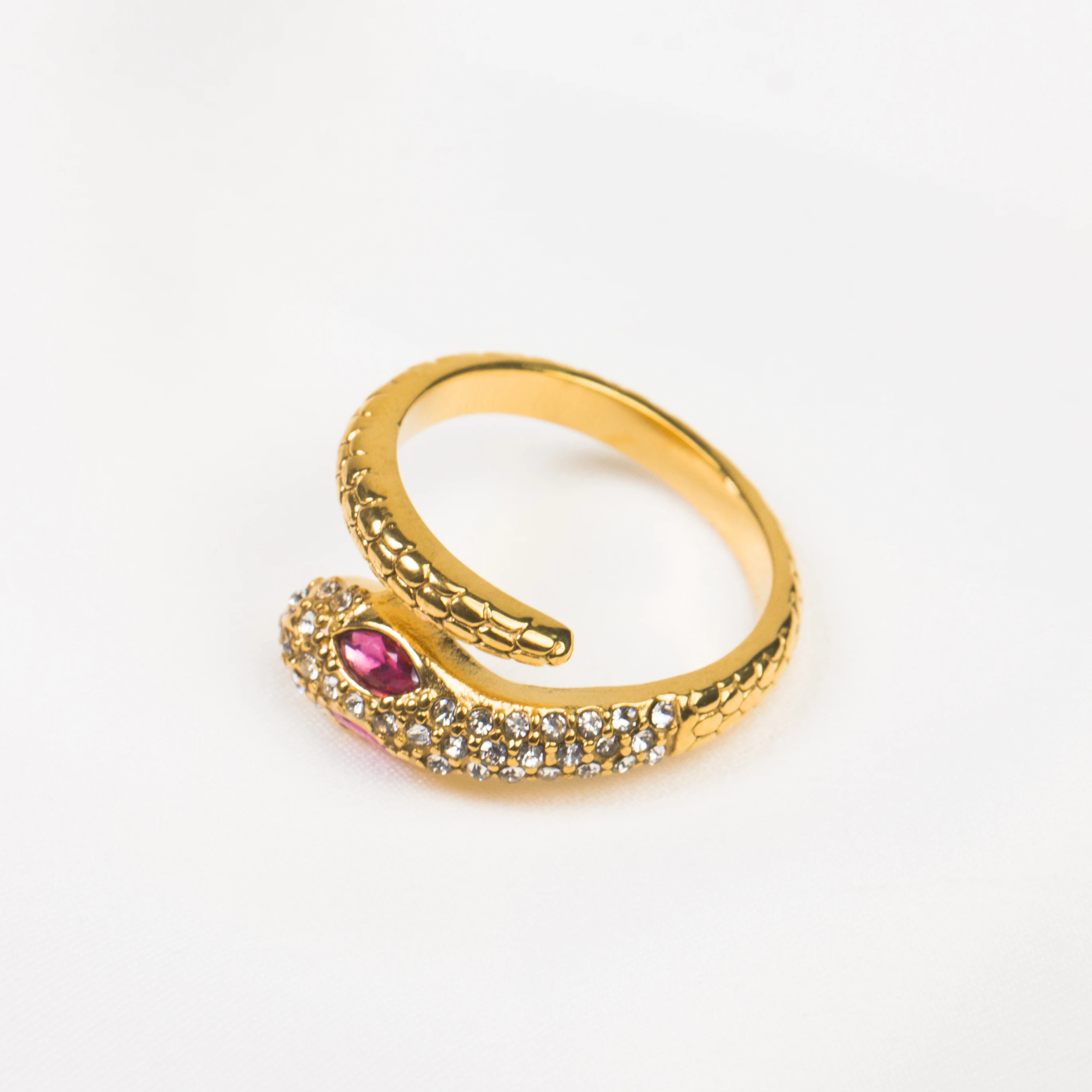Daily Fashion Jewelry Stainless Steel Gold Plated Cz Diamond Adjustable Snake Shape Ring