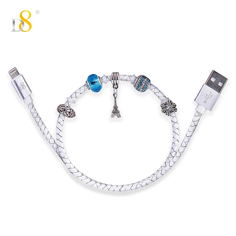 Dropshipping gift Manufacturer D8 For Lightning Cable Leather Bracelet Braided Charging Data Cable for apple
