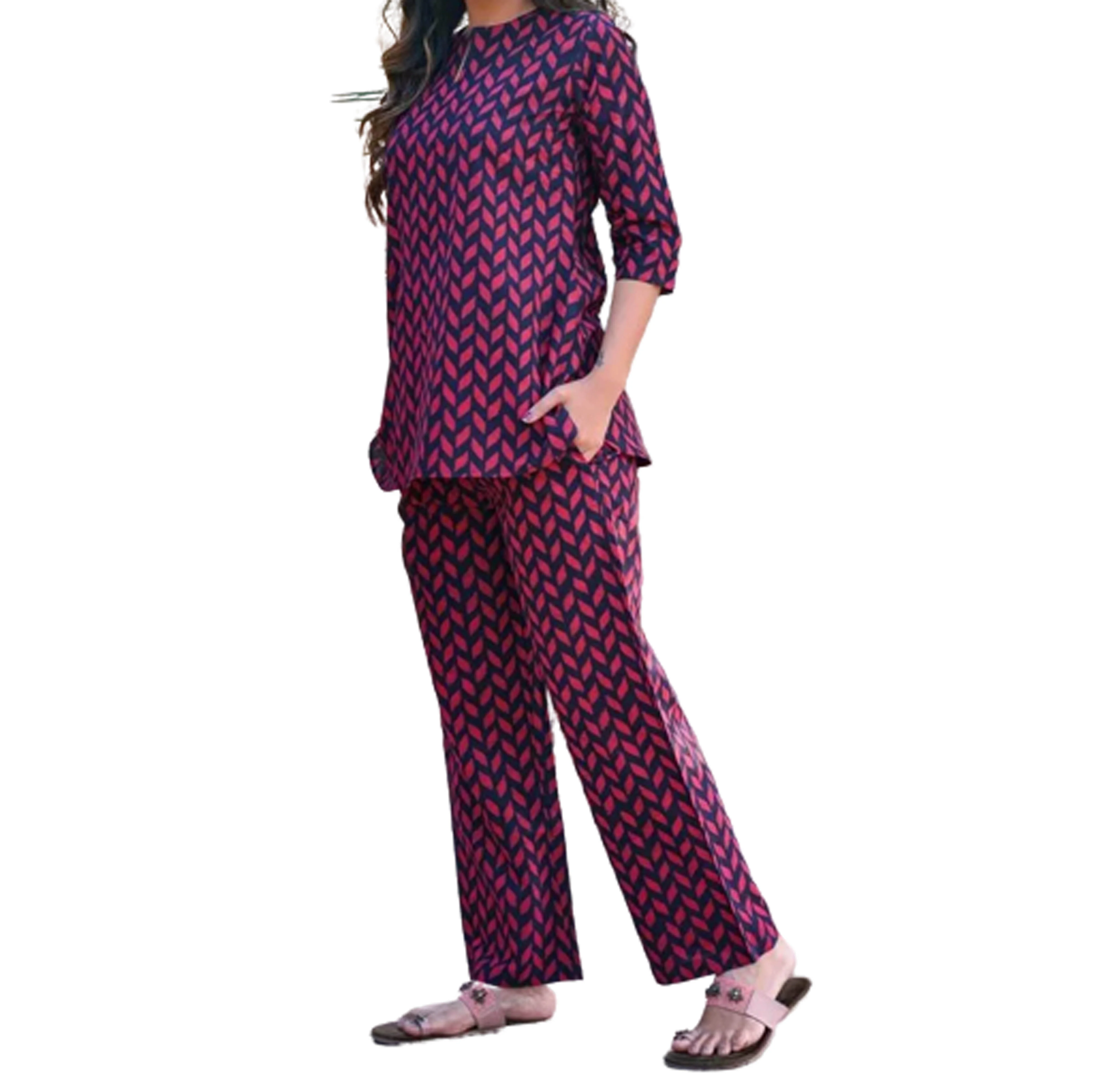 Natural Dye Crimson Red Cotton Night Suit Best 100% Pure Cotton dress new Classic design and soft and comfortable