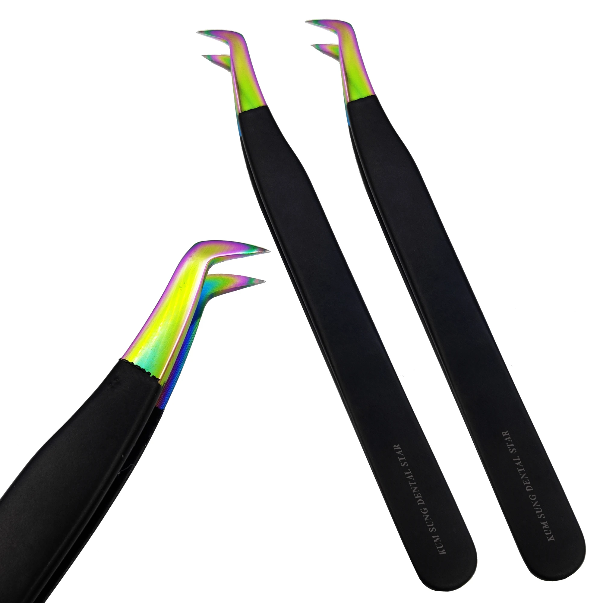 Лидер продаж пинцет для объема ресниц Премиум-Качества из нержавеющей стали черного цвета с радужными наконечниками инструмент